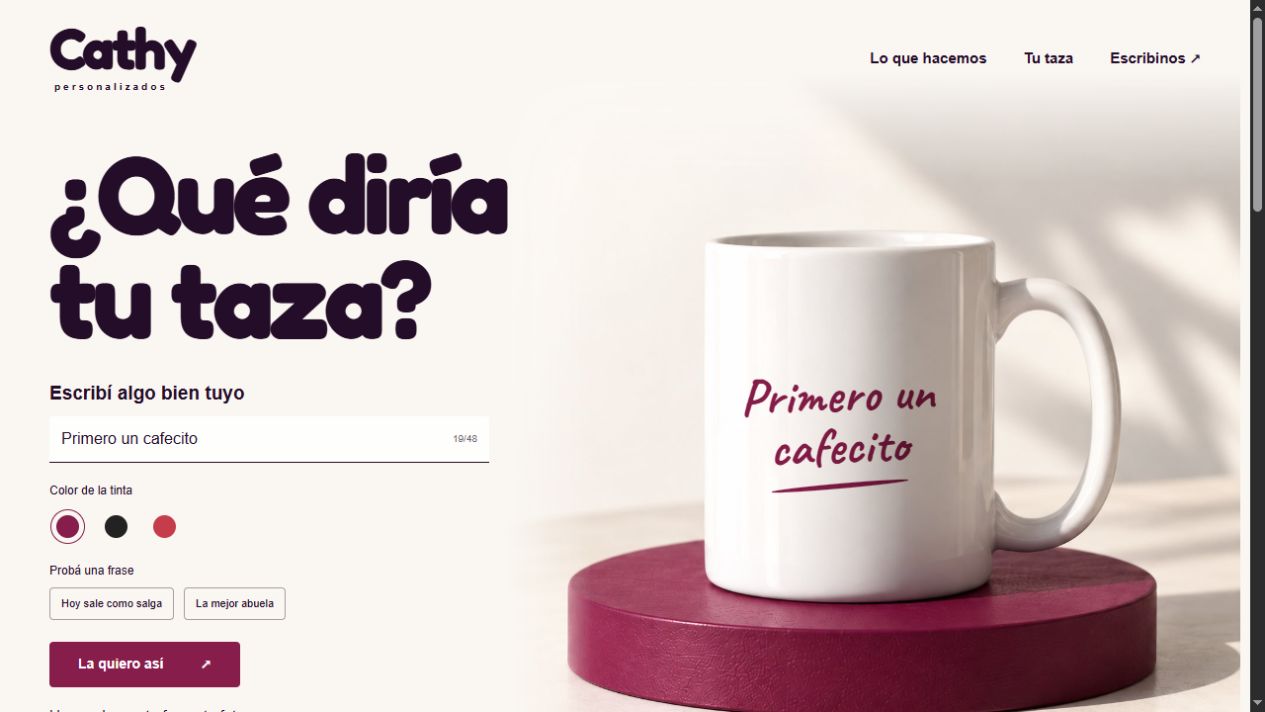 Captura real de la página de inicio de Personalizados Cathy