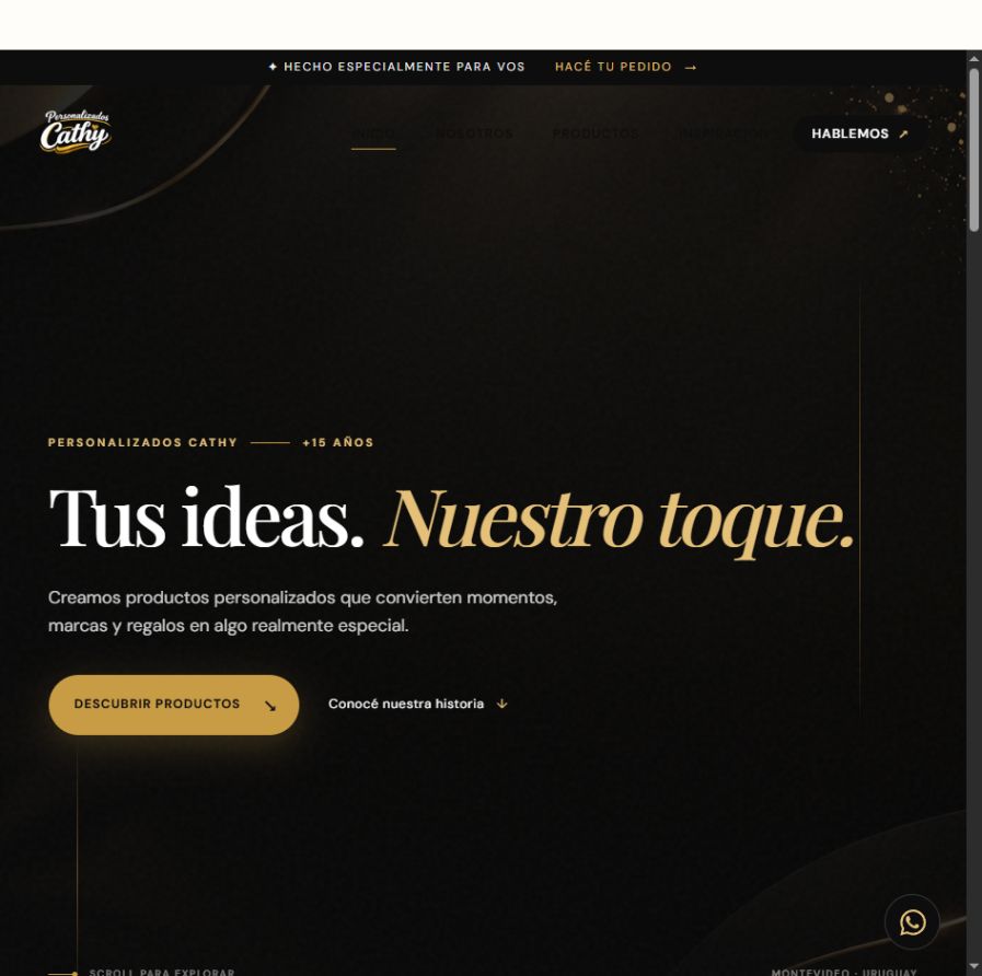Captura real de la página de inicio de Personalizados Cathy