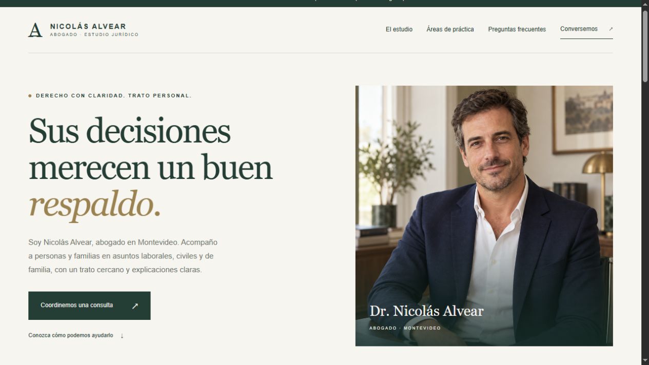 Captura real de la página de inicio de Estudio jurídico
